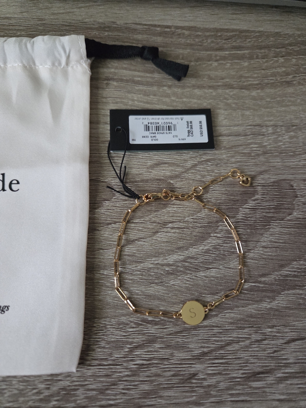 kate spade Gold Initial 'S' Paperclip Chain Bracelet